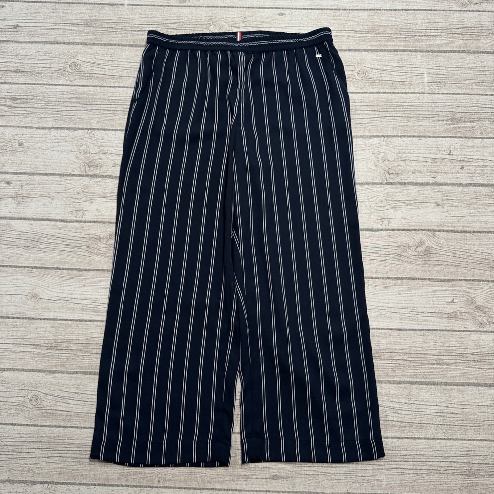 Tommy Hilfiger Pants Women's Medium Navy Blue Pinstripe Wide Leg Cropped Preppy